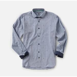 Visconti Black Men's Herringbone Skull Embroidered Long-Sleeve Shirt Med